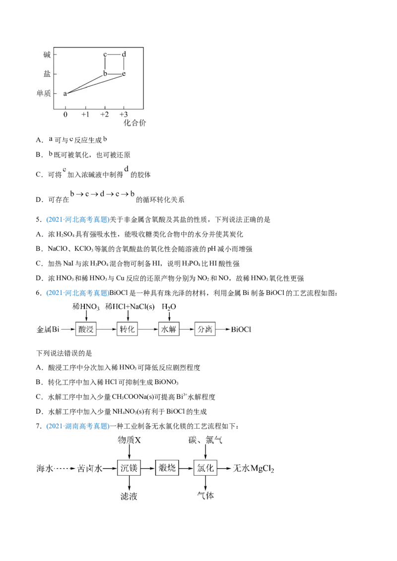 专题05元素及其化合物-2021年高考化学真题与模拟题分类训练（学生版）_05高考化学_新高考复习资料_2023年新高考资料_一轮复习_2023年新高考大一轮复习讲义