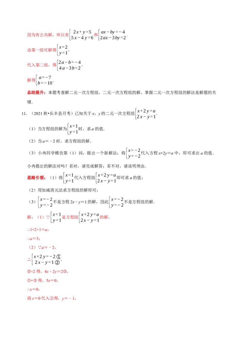 专题12含&ldquo;字母系数&rdquo;（含参）的二元一次方程组的解题思路（解析版）_初中数学人教版_7下-初中数学人教版_7下-初中数学人教版（旧版）赠送_07专项讲练