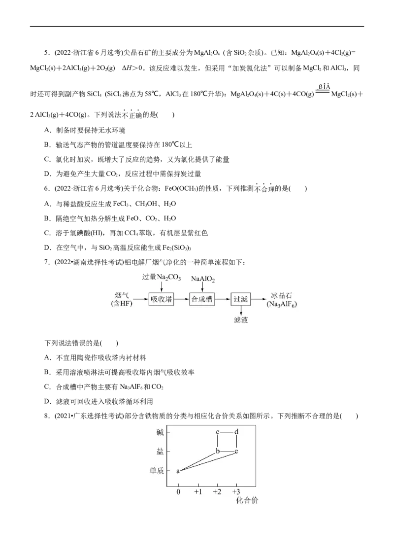 专题06金属及其化合物（练）（原卷版）_05高考化学_通用版（老高考）复习资料_2023年复习资料_二轮复习_2023年高考化学二轮复习讲练测（全国通用）