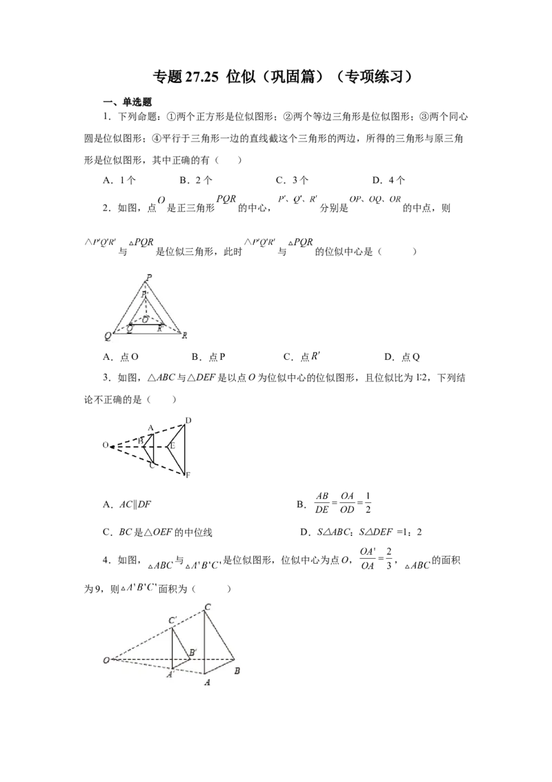 专题27.25位似（巩固篇）（专项练习）-2022-2023学年九年级数学下册基础知识专项讲练（人教版）_初中数学人教版_9下-初中数学人教版_07专项讲练