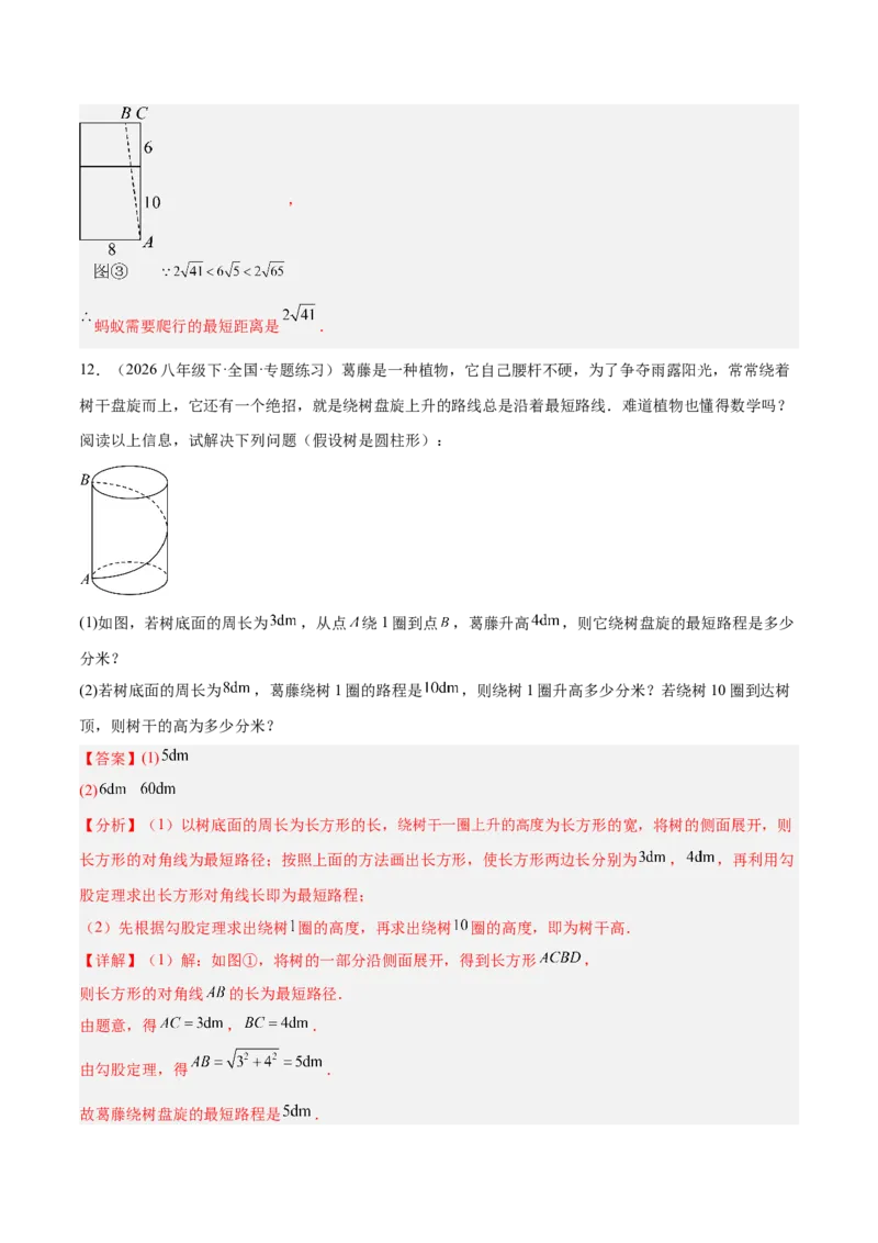 专题04利用勾股定理求最短路径问题的四类综合题型（压轴题专项训练）（解析版）_初中数学人教版_八年级数学下册_保存转存之后查看(1)_2026春季新版-持续更新中_第二套-知_08讲义练习