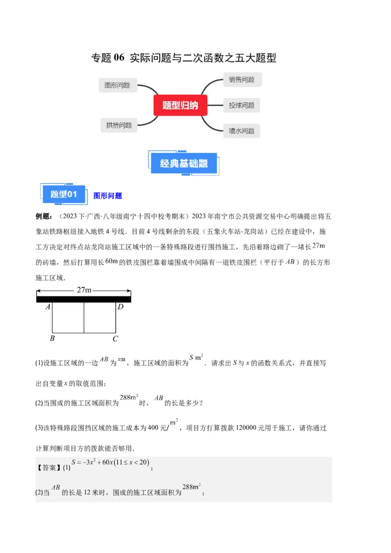专题06实际问题与二次函数之五大题型（解析版）_初中数学人教版_9上-初中数学人教版_06习题试卷_7期中期末复习专题