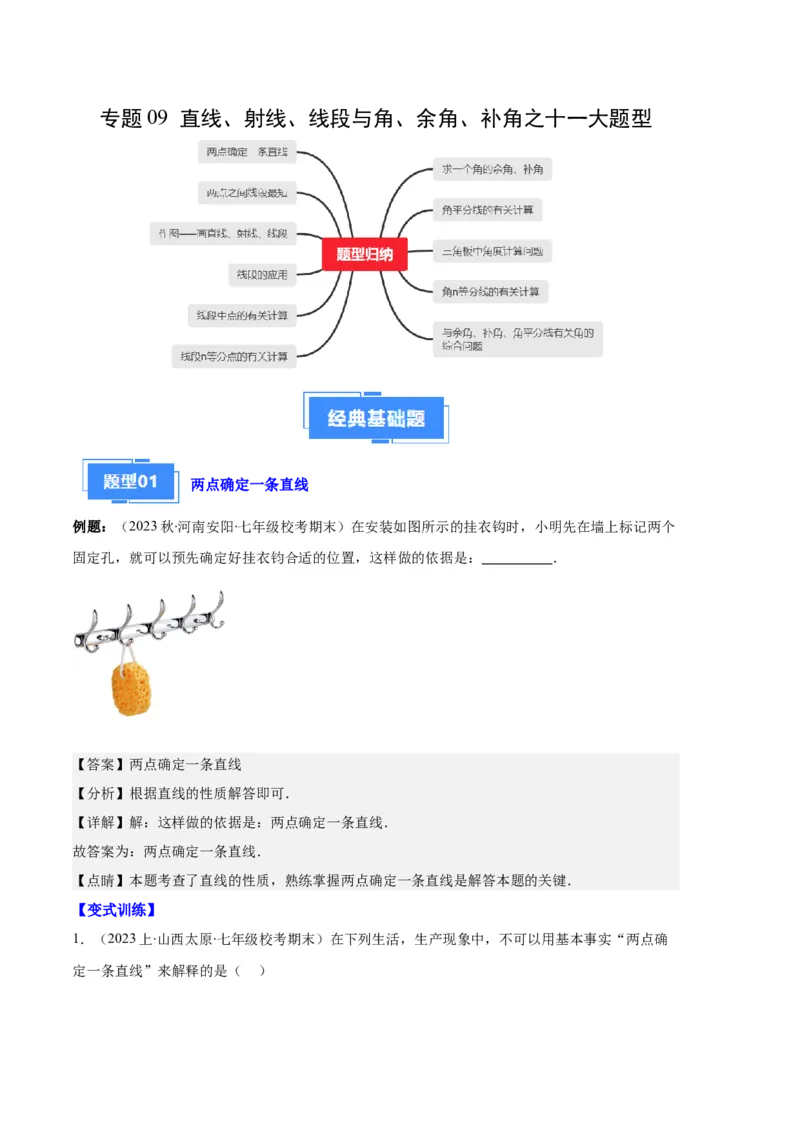 专题09直线、射线、线段与角、余角、补角之十一大题型（解析版）_初中数学人教版_7上-初中数学人教版_7上-初中数学人教版（旧版）赠送_06习题试卷_6期中期末复习专题