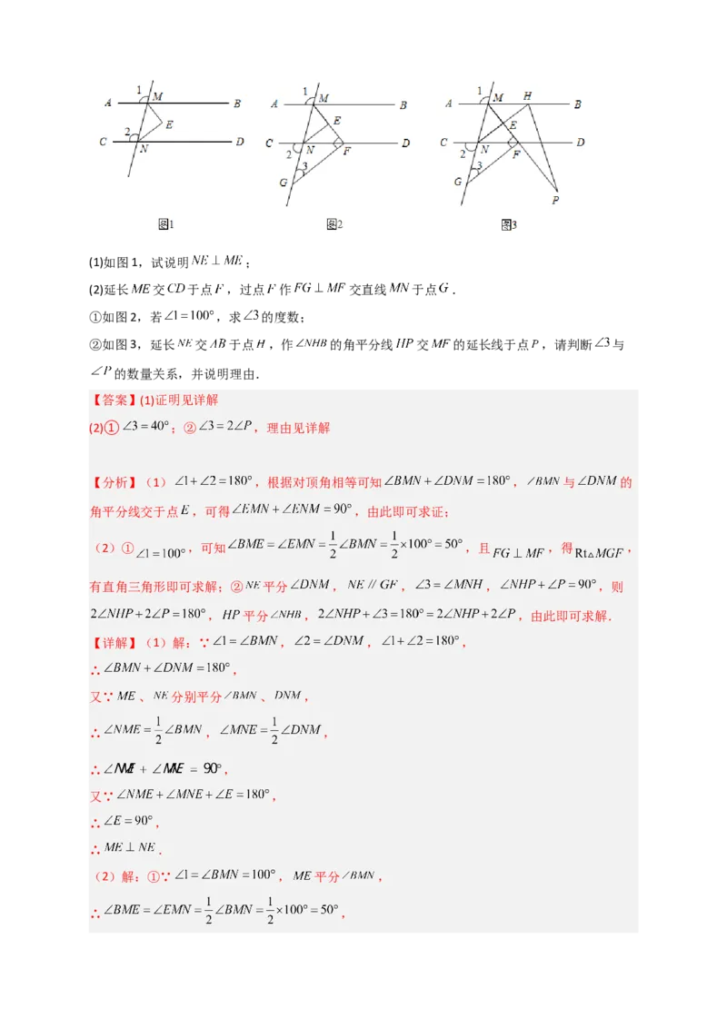专题05根据平行线的性质探求角的关系综合题（解析版）_初中数学人教版_7下-初中数学人教版_7下-初中数学人教版（旧版）赠送_06习题试卷_6期中期末复习专题