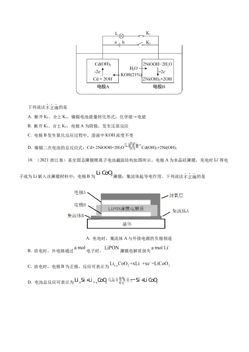 专题05化学能与电能的转化（练）原卷版-2023年高考化学二轮复习讲练测（新高考专用）_05高考化学_新高考复习资料_2023年新高考资料_二轮复习