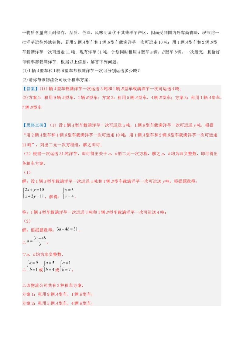 专题08方案问题（二元一次方程组的应用）（解析版）_初中数学人教版_7下-初中数学人教版_7下-初中数学人教版（旧版）赠送_07专项讲练