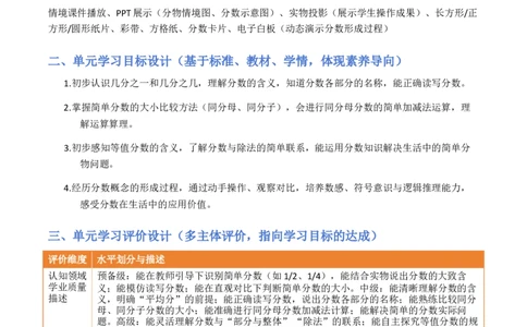 第6单元分数的初步认识（大单元整体教学设计）数学苏教版三年级数学下册（新教材）_A151三年级下册数学（苏教版）_2026春新版_第二套_04大单元教学设计