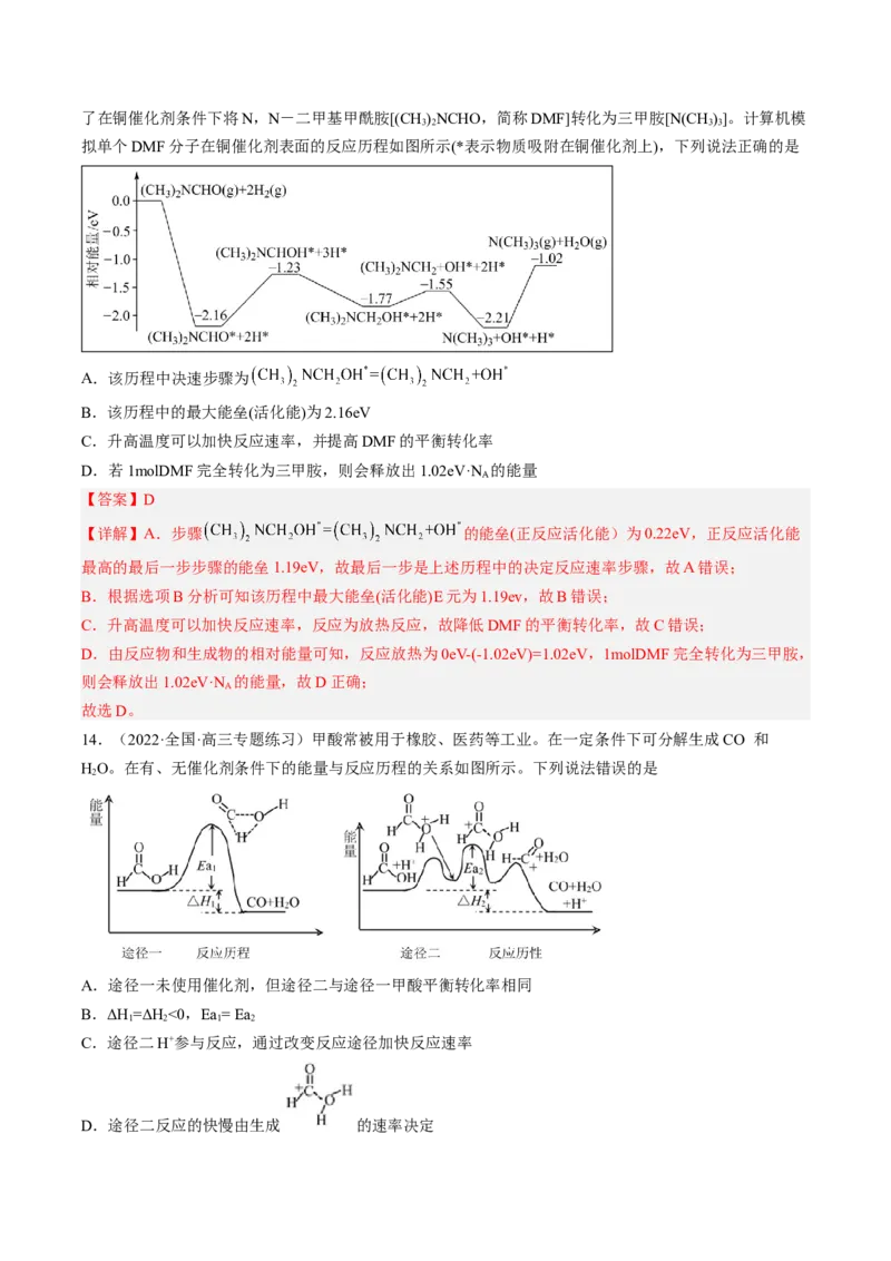 专项12化学能与热能能量转化历程图-2023届高考化学二轮复习知识清单与专项练习（新高考专用）（解析版）_05高考化学_新高考复习资料_2023年新高考资料_二轮复习_选择题