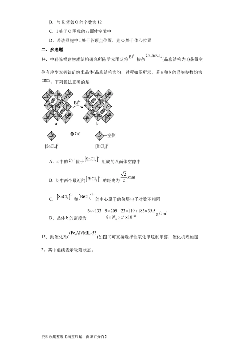 专项训练晶胞正八面体空隙的计算（原卷版）_05高考化学_新高考复习资料_2024年新高考资料_一轮复习资料_2024届高三化学一轮复习&mdash;专项训练