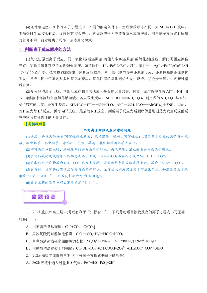 专题03离子反应（讲义）（原卷版）_05高考化学_2025年新高考资料_二轮复习_上好课2025年高考化学二轮复习讲练测（新高考通用）3379109_主题一化学用语与基本概念