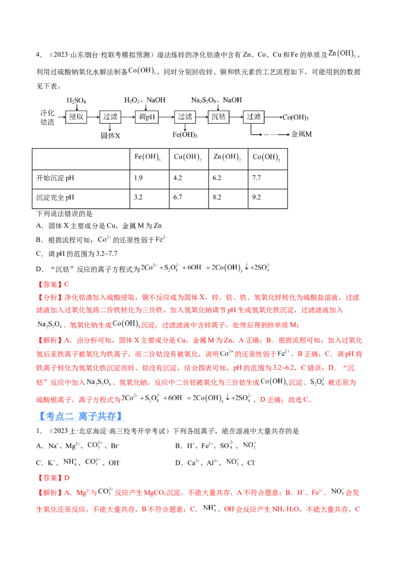 专题03离子反应（分层练）（解析版）_05高考化学_2024年新高考资料_2.2024二轮复习_高频考点2024年高考化学二轮复习高频考点追踪与预测（新高考专用）