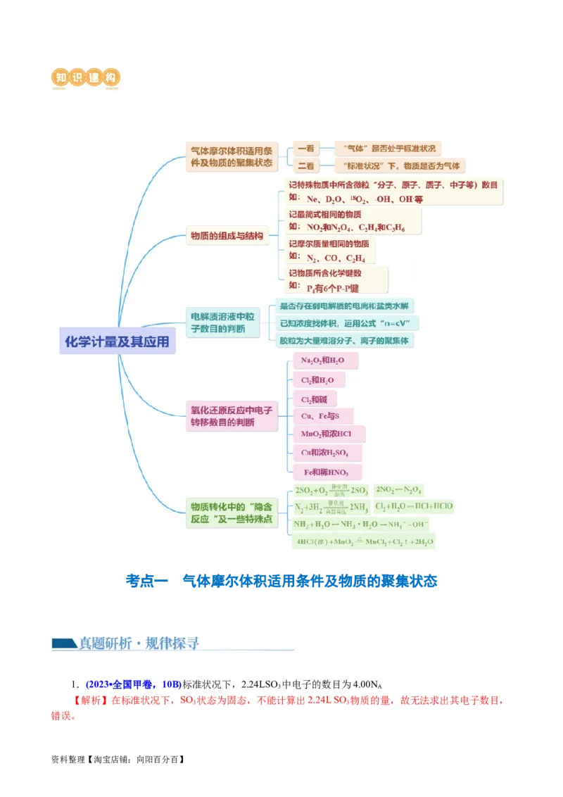 专题02化学计量及其应用(讲义)(解析版)_05高考化学_新高考复习资料_2024年新高考资料_二轮复习资料_2024年高考化学二轮复习讲练测（新教材新高考）_配套讲义（原卷版+解析版）