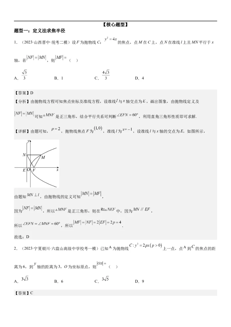 解密22抛物线（解析版）_2.2025数学总复习_2023年新高考资料_二轮复习_考点2023年高考数学二轮复习讲义+训练（新高考专用）