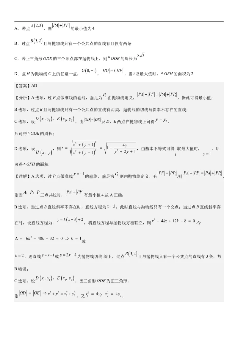 解密22抛物线（解析版）_2.2025数学总复习_2023年新高考资料_二轮复习_考点2023年高考数学二轮复习讲义+训练（新高考专用）