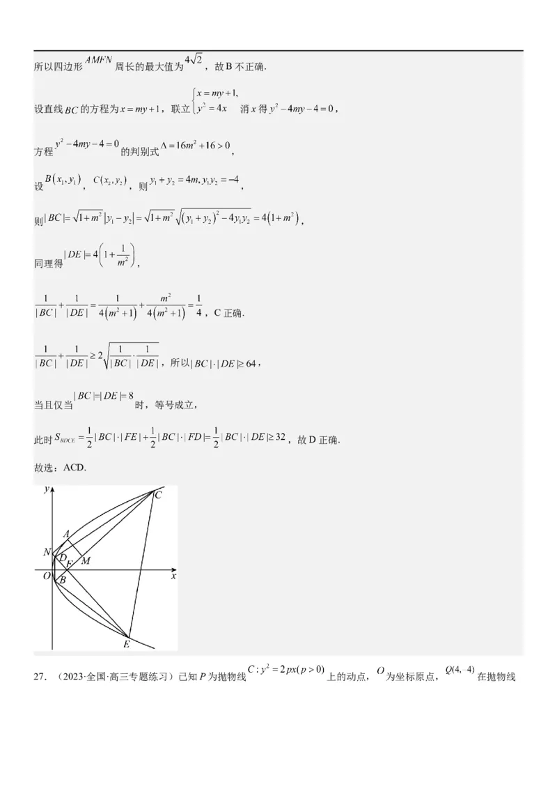 解密22抛物线（解析版）_2.2025数学总复习_2023年新高考资料_二轮复习_考点2023年高考数学二轮复习讲义+训练（新高考专用）