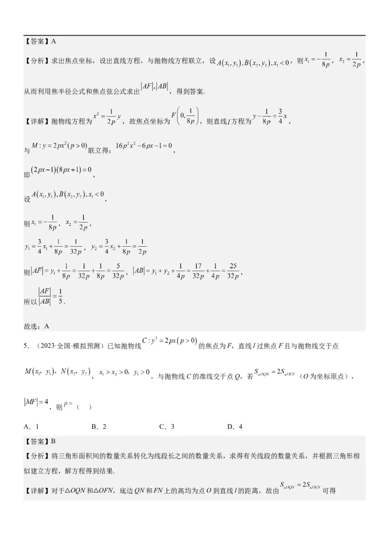 解密22抛物线（解析版）_2.2025数学总复习_2023年新高考资料_二轮复习_考点2023年高考数学二轮复习讲义+训练（新高考专用）