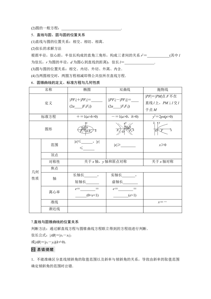 考前回扣回扣7　解析几何_2.2025数学总复习_赠品通用版（老高考）复习资料_二轮复习_2023年高考数学二轮复习讲义+课件（全国版文科）_2023年高考数学二轮复习讲义（全国版文科）