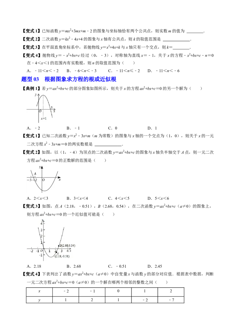 第05讲二次函数与一元二次方程（2个知识点+4类热点题型讲练+习题巩固）（学生版）_初中数学_九年级数学上册（人教版）_同步讲义-U18_2025版