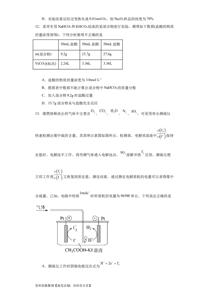 专项训练物质含量的测定（原卷版）_05高考化学_新高考复习资料_2024年新高考资料_一轮复习资料_2024届高三化学一轮复习&mdash;专项训练
