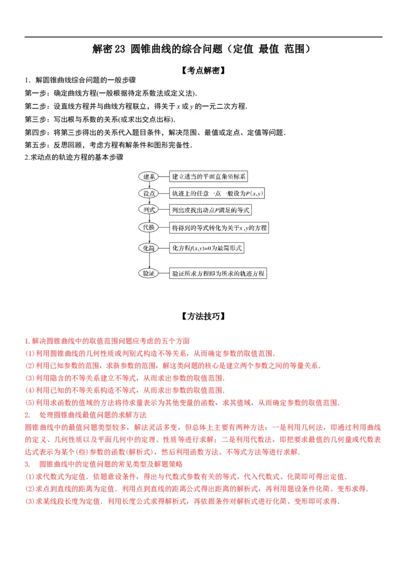 解密23圆锥曲线的综合问题（定值最值范围）（解析版）_2.2025数学总复习_2023年新高考资料_二轮复习_考点2023年高考数学二轮复习讲义+训练（新高考专用）