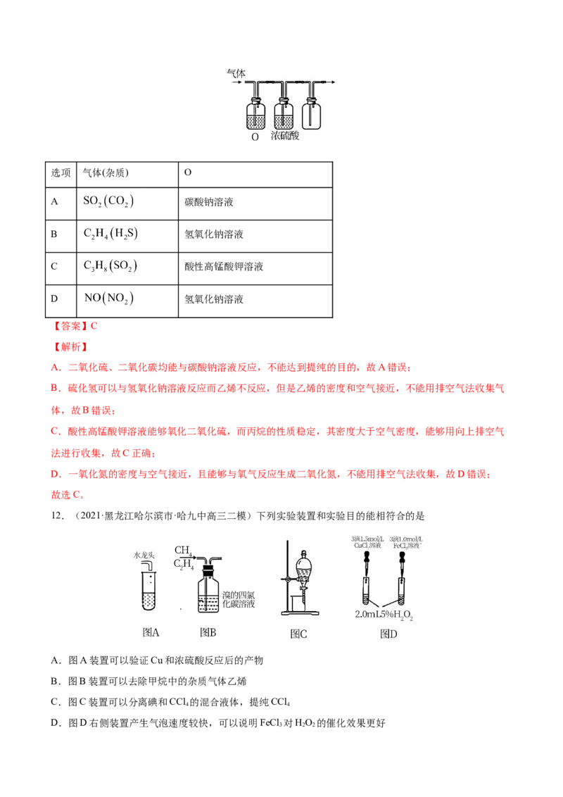 专题11化学实验基础-2021年高考真题和模拟题化学分项汇编（解析版）_05高考化学_新高考复习资料_2022年新高考资料_2021年高考真题和模拟题化学分项汇编（全国通用）