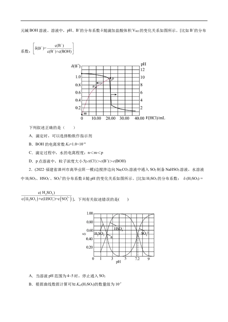 专项32分布系数图象（原卷版）_05高考化学_新高考复习资料_2023年新高考资料_专项复习_2023年高考化学热点专项导航与精练（新高考专用）