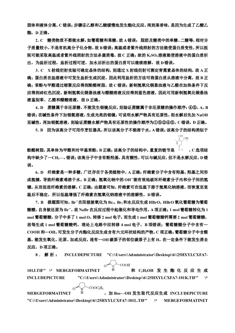 2025年高考复习化学课时检测六十七：生物大分子合成高分子（含解析）_05高考化学_2025年新高考资料_专项练习_2025年高考复习化学课时检测（含解析）（完结）