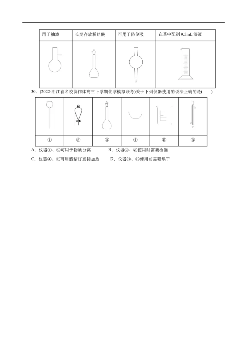 专项50化学实验仪器的识别（原卷版）_05高考化学_新高考复习资料_2023年新高考资料_专项复习_2023年高考化学热点专项导航与精练（新高考专用）