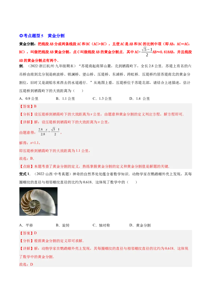 专题05图形的相似（热考题型）-解析版_初中数学人教版_9下-初中数学人教版_07专项讲练_一题三变系列2022-2023学年九年级数学下册重要考点题型精讲精练(人教版)