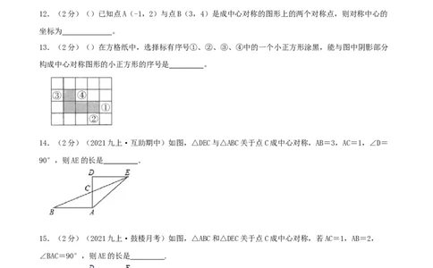 专题12中心对称图形（原卷版）_初中数学人教版_9上-初中数学人教版_07专项讲练_挑战压轴题九年级数学上册压轴题专题精选汇编（人教版）