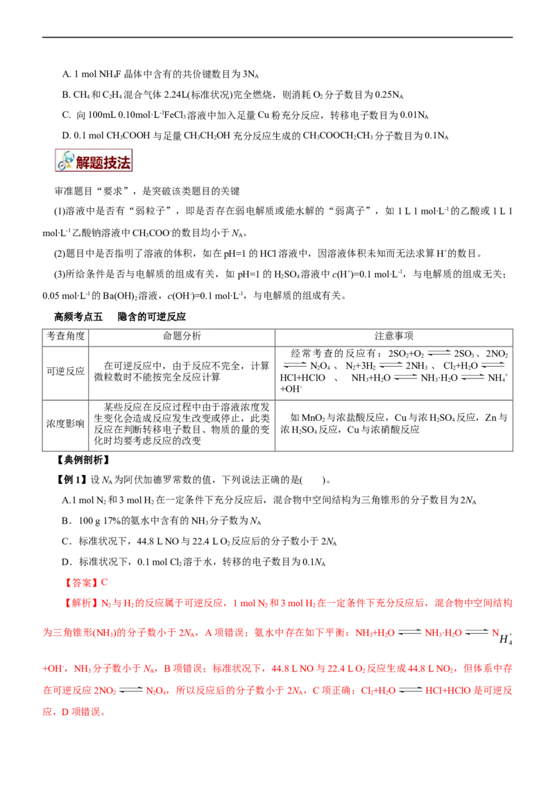 专题02NA及其运用（讲）（学生版）_05高考化学_通用版（老高考）复习资料_2023年复习资料_二轮复习_2023年高考化学二轮复习讲练测（全国通用）