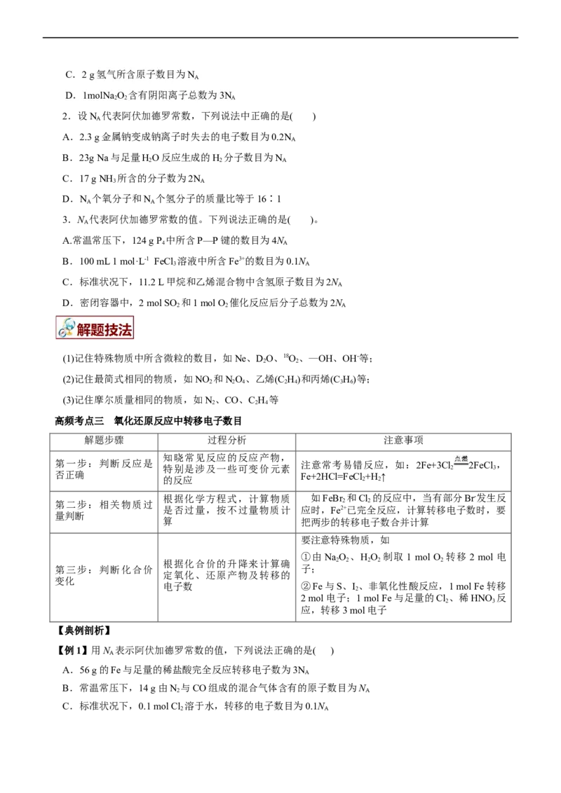 专题02NA及其运用（讲）（学生版）_05高考化学_通用版（老高考）复习资料_2023年复习资料_二轮复习_2023年高考化学二轮复习讲练测（全国通用）