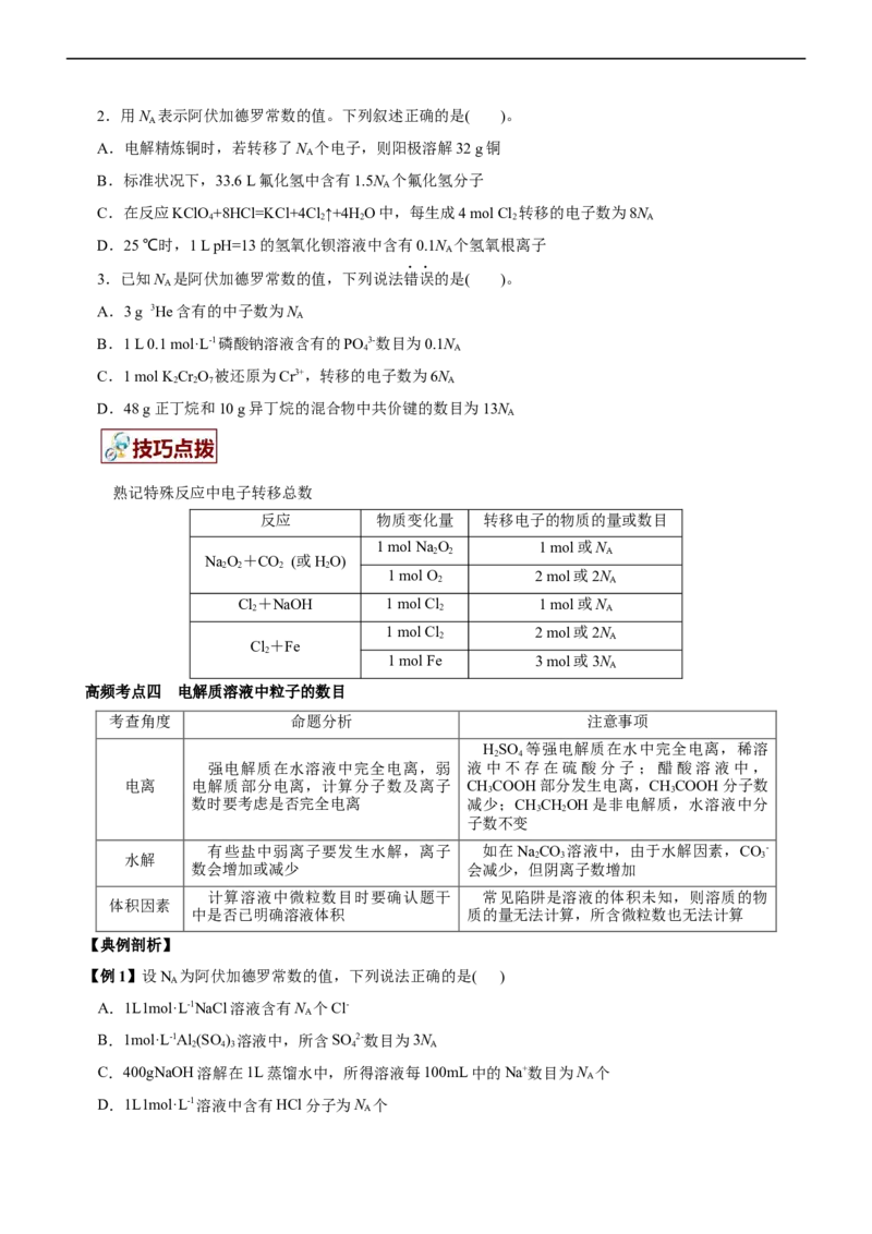 专题02NA及其运用（讲）（学生版）_05高考化学_通用版（老高考）复习资料_2023年复习资料_二轮复习_2023年高考化学二轮复习讲练测（全国通用）