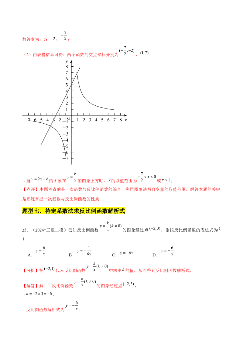 第01章反比例函数章节整合练习（10个知识点+40题练习）（教师版）_初中数学_九年级数学下册（人教版）_常见题型通关讲解练-V3_2025版