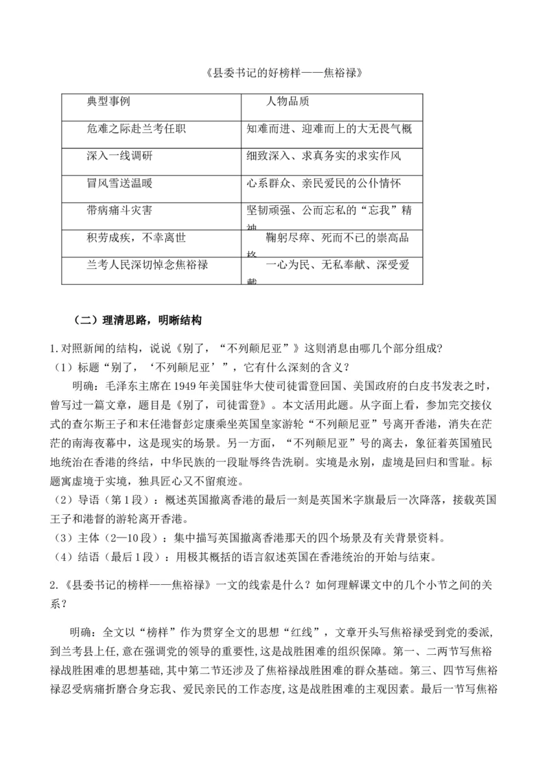 绿地工作室《别了，&ldquo;不列颠尼亚&rdquo;》《县委书记的好榜样&mdash;&mdash;焦裕禄》（教学设计）高中语文选择性必修上册同步教学（统编新版）_高语_高中语文_必修上册_03选择性必修上册教案