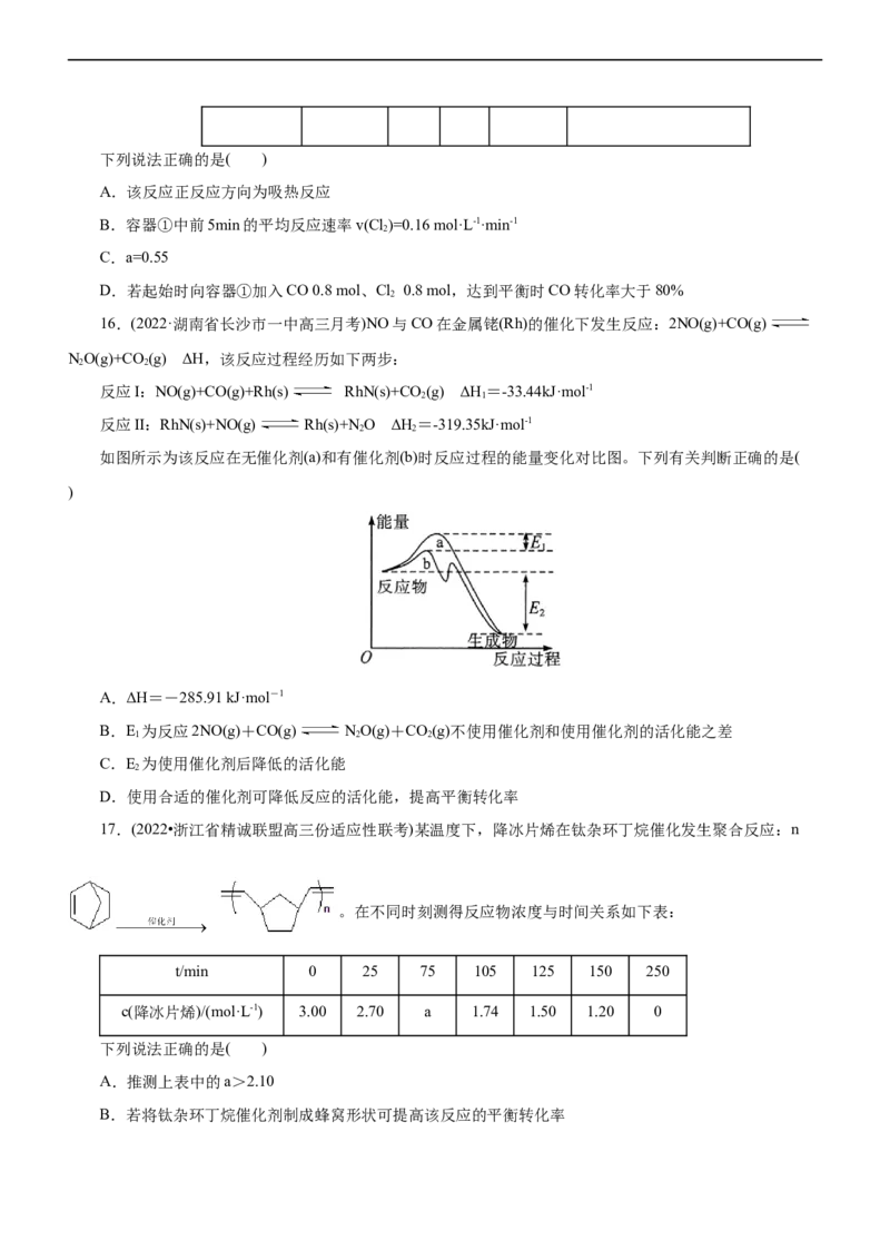 专题09化学反应速率与化学平衡（测）（原卷版）_05高考化学_通用版（老高考）复习资料_2023年复习资料_二轮复习_2023年高考化学二轮复习讲练测（全国通用）