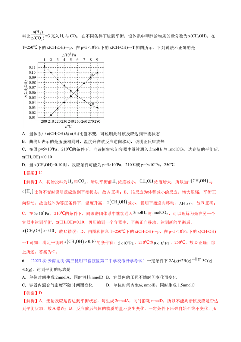 专题27化学平衡状态化学平衡的移动-2024年高考化学一轮复习基础考点必刷好题（新教材新高考）（解析版）_05高考化学_2024年新高考资料_1.2024一轮复习