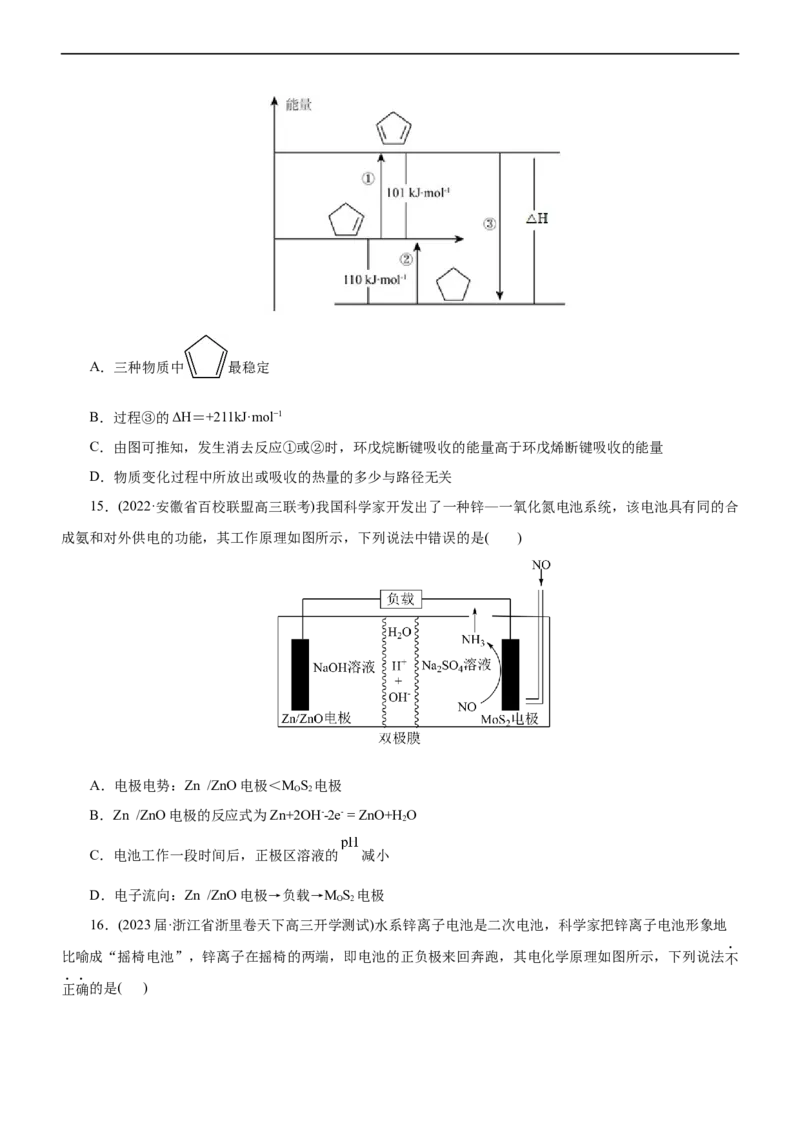 专题08化学反应与能量变化（测）（原卷版）_05高考化学_通用版（老高考）复习资料_2023年复习资料_二轮复习_2023年高考化学二轮复习讲练测（全国通用）