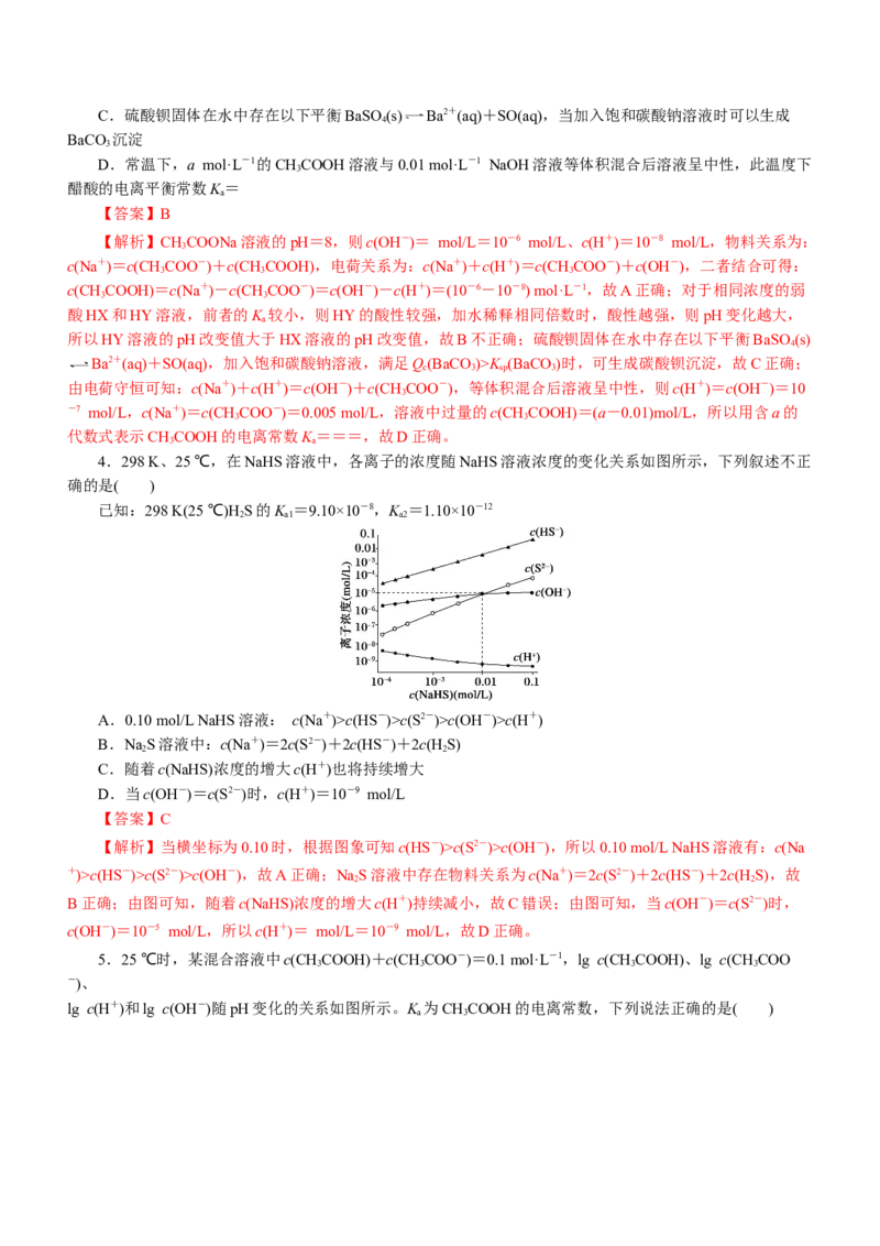 专题06水溶液中的离子平衡（练）解析版-2023年高考化学二轮复习讲练测（新高考专用）_05高考化学_新高考复习资料_2023年新高考资料_二轮复习
