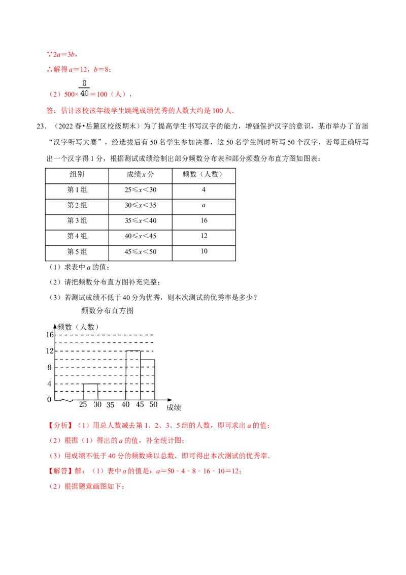 专题10.2直方图专项提升训练（重难点培优）2023培优（解析版）人教版_初中数学人教版_7下-初中数学人教版_7下-初中数学人教版（旧版）赠送_07专项讲练