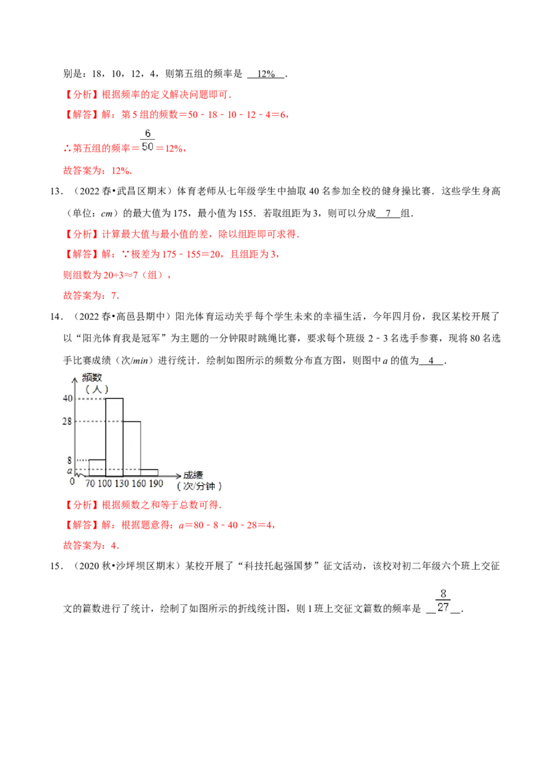 专题10.2直方图专项提升训练（重难点培优）2023培优（解析版）人教版_初中数学人教版_7下-初中数学人教版_7下-初中数学人教版（旧版）赠送_07专项讲练