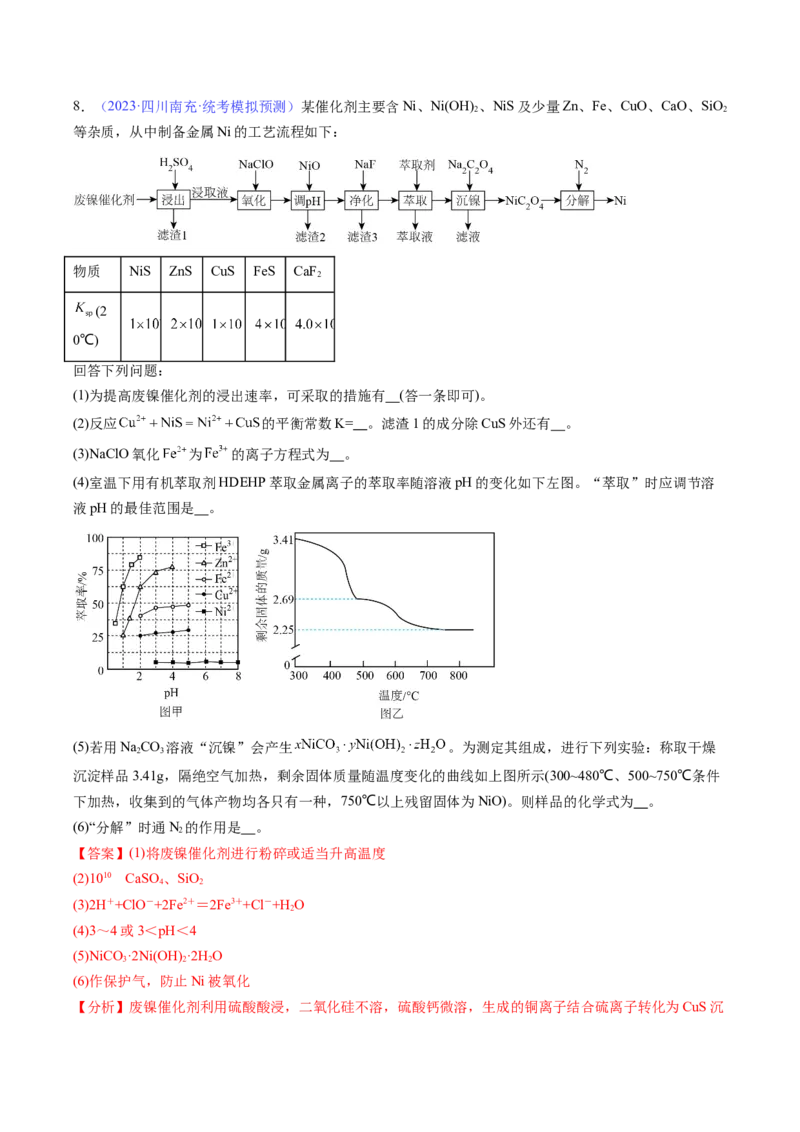 专题41工艺流程-2024年高考化学一轮复习基础考点必刷好题（新教材新高考）（解析版）_05高考化学_2024年新高考资料_1.2024一轮复习