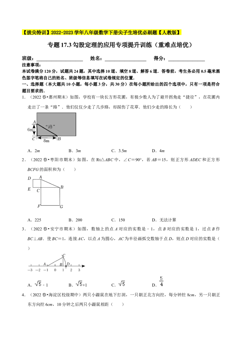 专题17.3勾股定理的应用专项提升训练（重难点培优）-拔尖特训2023年培优（原卷版）人教版_初中数学人教版_八年级数学下册_保存转存之后查看(1)_旧版-可参考_07专项讲练