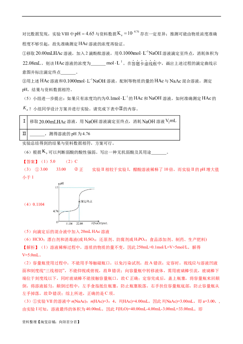 专题06实验数据的处理与分析-实验攻略备战2024年高考化学实验常考知识点全突破（解析版）_05高考化学_新高考复习资料_2024年新高考资料_❤专项复习资料_教师版（含答案解析）