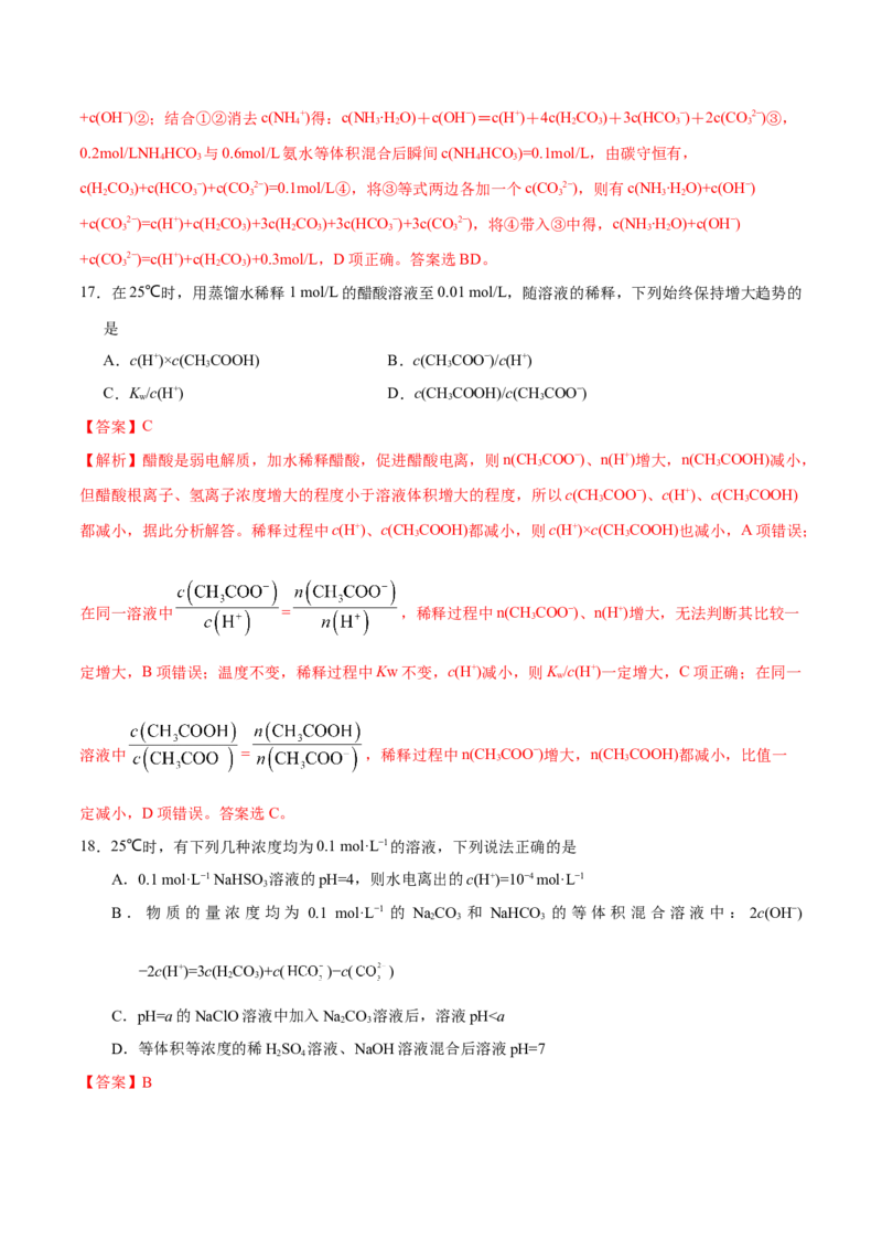 专题07电解质溶液&mdash;&mdash;备战2021年高考化学纠错笔记（教师版含解析）_05高考化学_新高考复习资料_2023年新高考资料_一轮复习_2023年新高考大一轮复习讲义_赠备战2021年高考化学纠错笔记