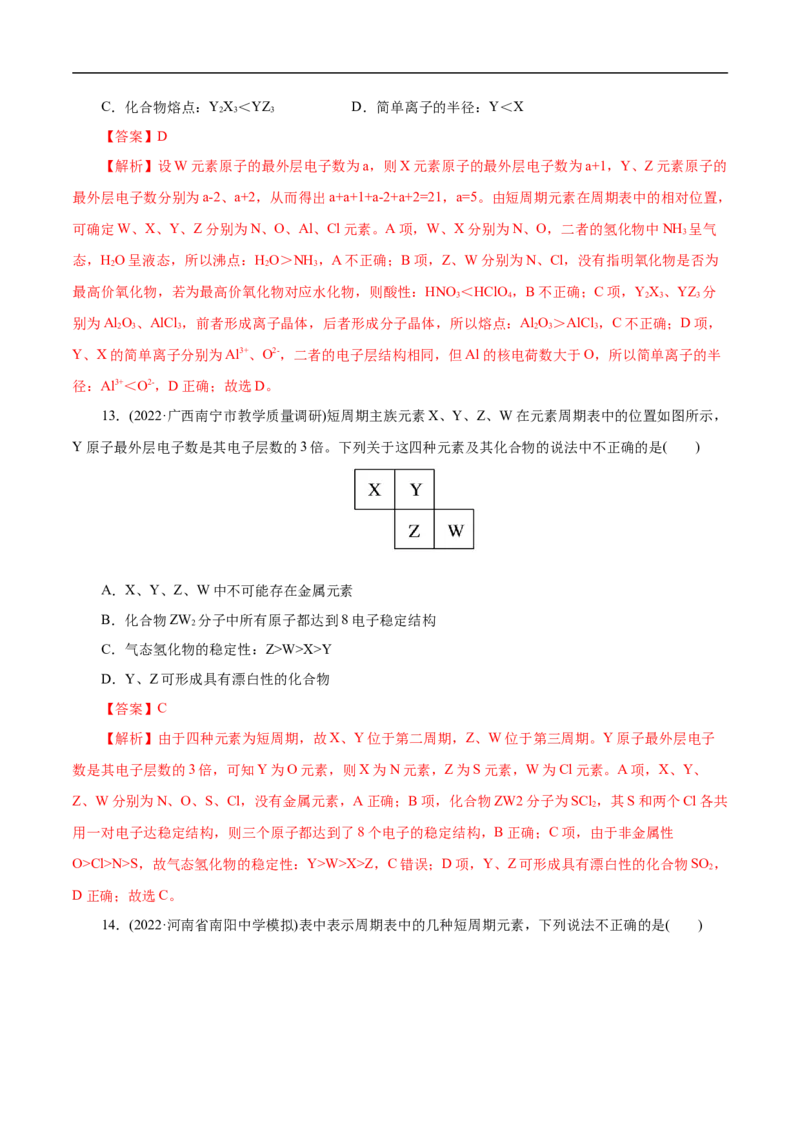 专项36片段元素周期表的推断（解析版）_05高考化学_新高考复习资料_2023年新高考资料_专项复习_2023年高考化学热点专项导航与精练（新高考专用）
