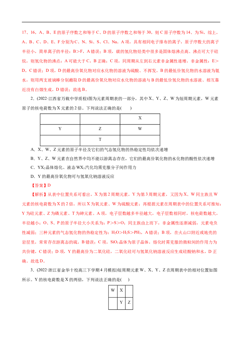 专项36片段元素周期表的推断（解析版）_05高考化学_新高考复习资料_2023年新高考资料_专项复习_2023年高考化学热点专项导航与精练（新高考专用）