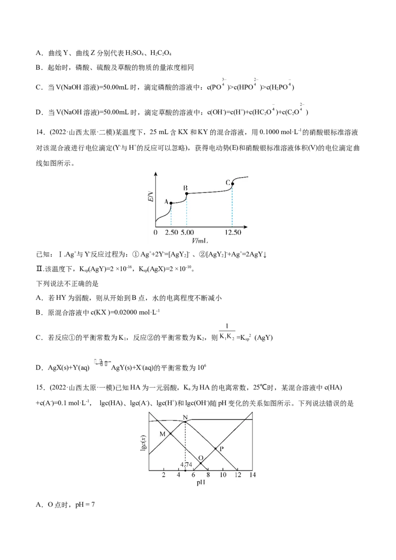 专题10水溶液中的离子平衡-2022年高考真题和模拟题化学分专题训练（学生版）_05高考化学_2024年新高考资料_1.2024一轮复习_赠2022年高考化学真题与模拟题分类训练