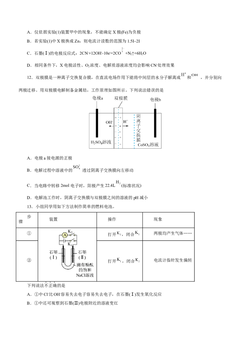 专题05化学能与电能的转化（测）原卷版-2023年高考化学二轮复习讲练测（新高考专用）_05高考化学_新高考复习资料_2023年新高考资料_二轮复习