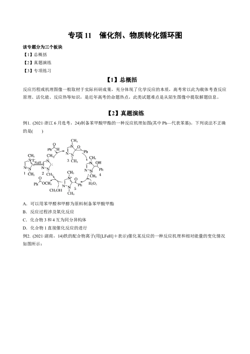 专项11催化剂、物质转化循环图-2023届高考化学二轮复习知识清单与专项练习（新高考专用）（原卷版）_05高考化学_新高考复习资料_2023年新高考资料_二轮复习_选择题